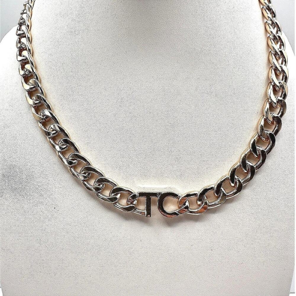 Vintage Y2K Tres Colori Gold Tone Chunky Curb Chain Necklace Statement Jewelry